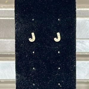 Petite sterling silver and CZ “J” stud earrings